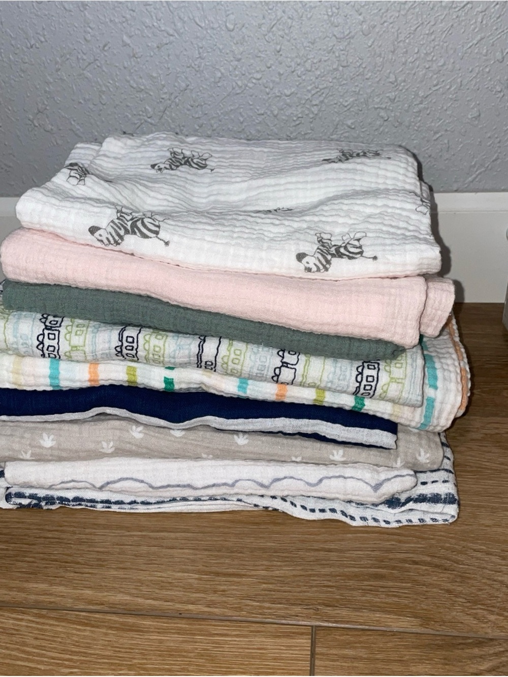 Lot of 9 Muslin Swaddle Baby Blankets